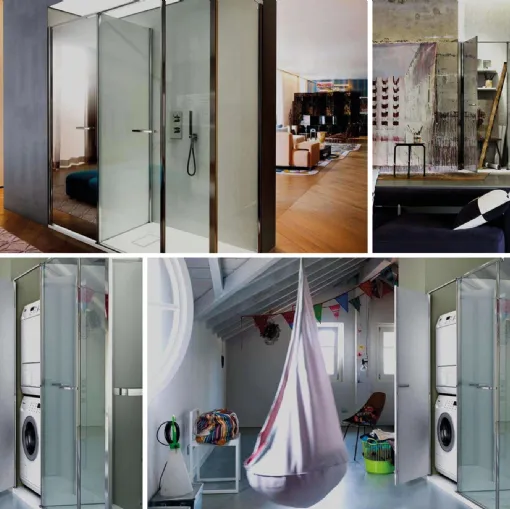 twin glass shower enclosure with vismaravetro appliances container