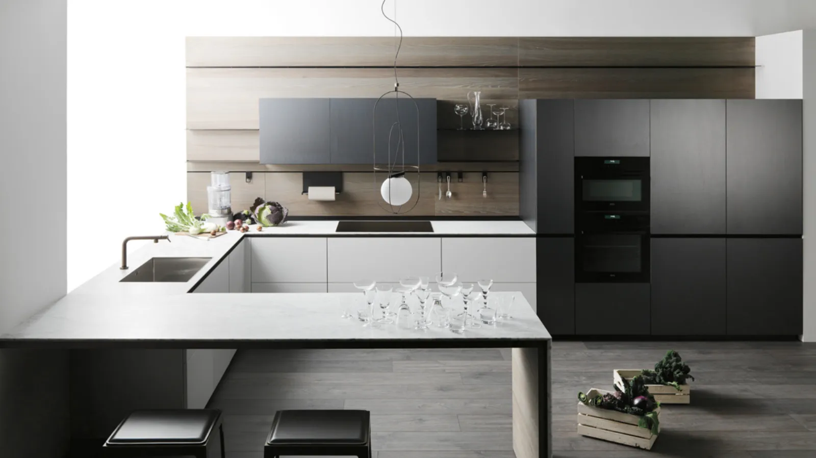 Kitchen Forma Mentis Angel Skin Titanium Metal With Valcucine Peninsula