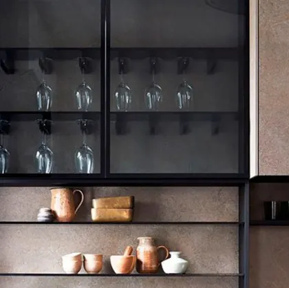 Dressup with black frame showcase door and glass shelves with goblet holder accessories