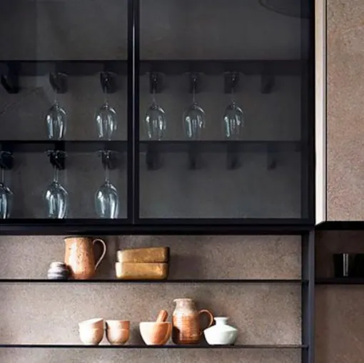 Dressup with black frame showcase door and glass shelves with goblet holder accessories