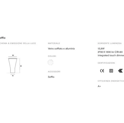 Technical Sheet Soffio Foscarini table lamp