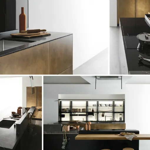 valcucine artematic kitchen in brass and stone