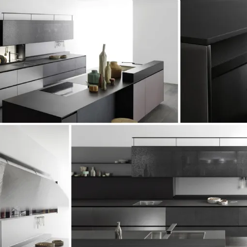 Valcucine recycled kitchen in lead scratched aluminum