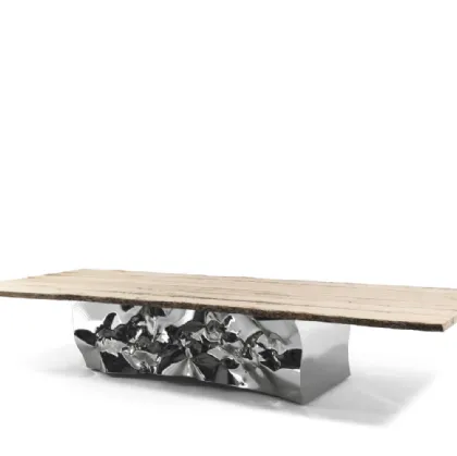 Table in wood and stainless steel